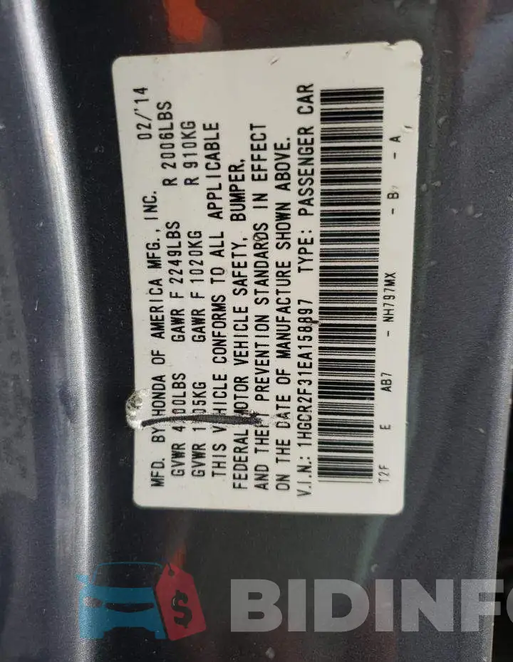 1HGCR2F31EA158897 Photo# 10
