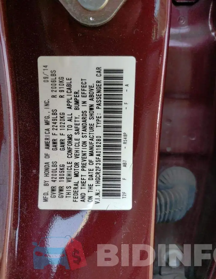 1HGCR2F35FA016280 Photo# 12