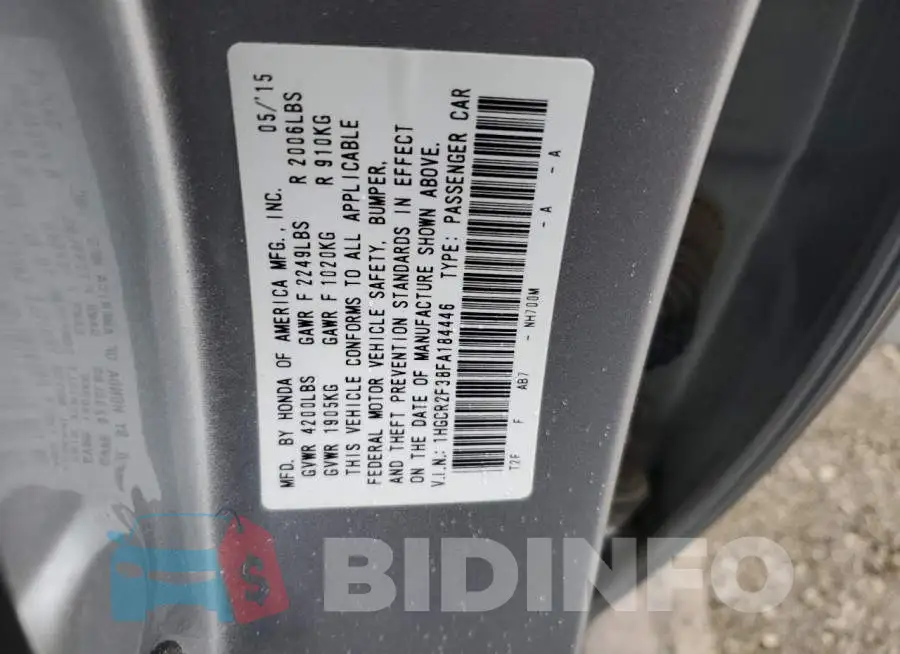 1HGCR2F38FA184446 Photo# 12
