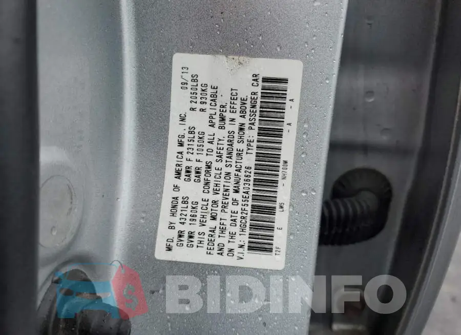 1HGCR2F55EA036626 Photo# 12