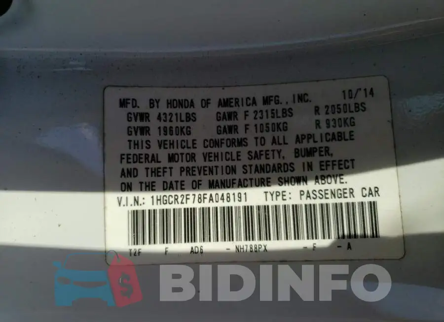 1HGCR2F78FA048191 Photo# 13
