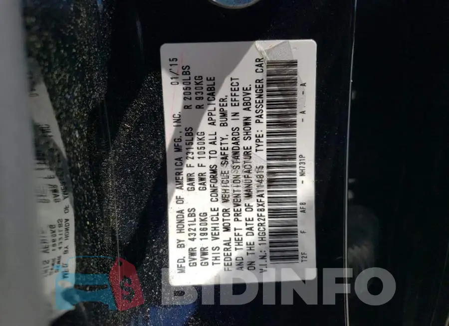 1HGCR2F8XFA114815 Photo# 12