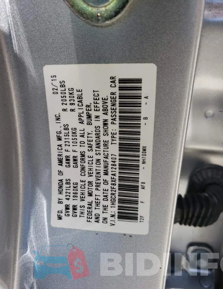 1HGCR2F8XFA128407 Photo# 13