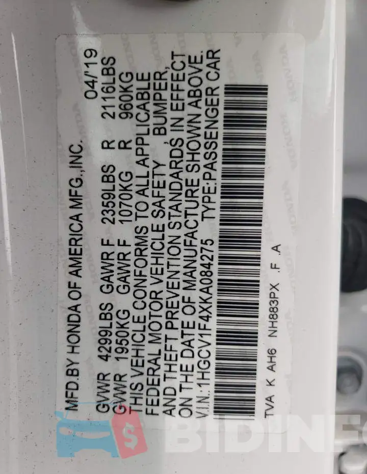 1HGCV1F4XKA084275 Photo# 12