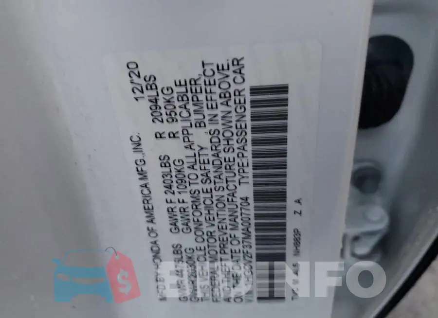 1HGCV2F37MA007704 Photo# 12