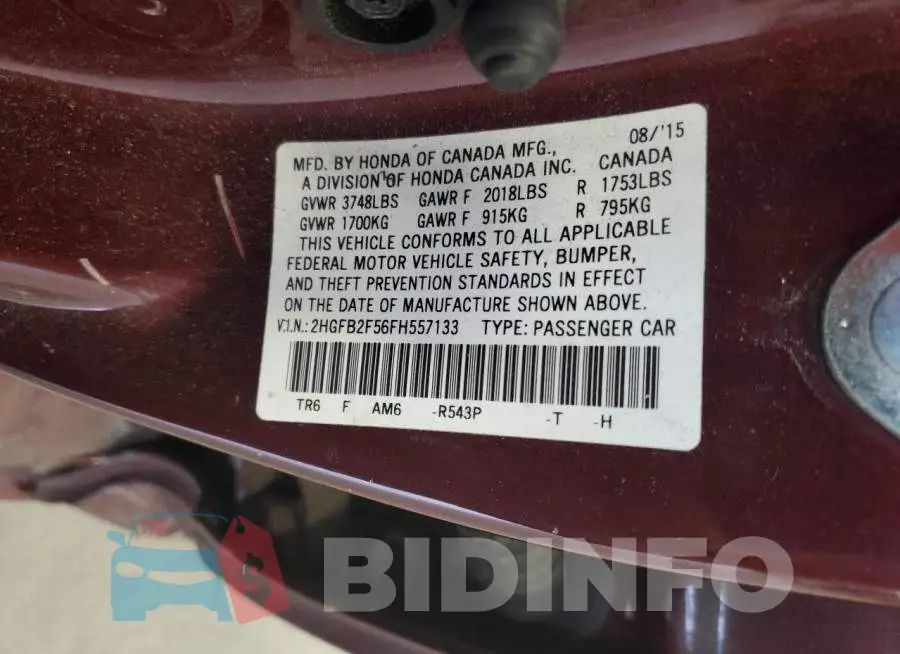 2HGFB2F56FH557133 Photo# 12