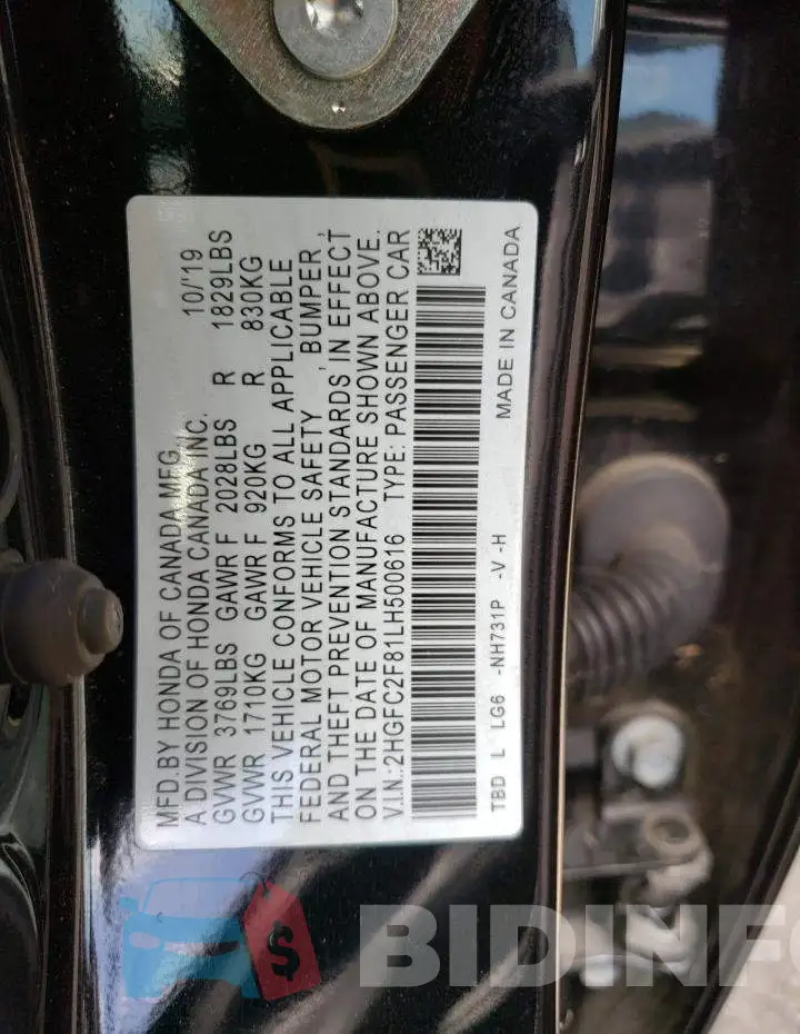 2HGFC2F81LH500616 Photo# 12