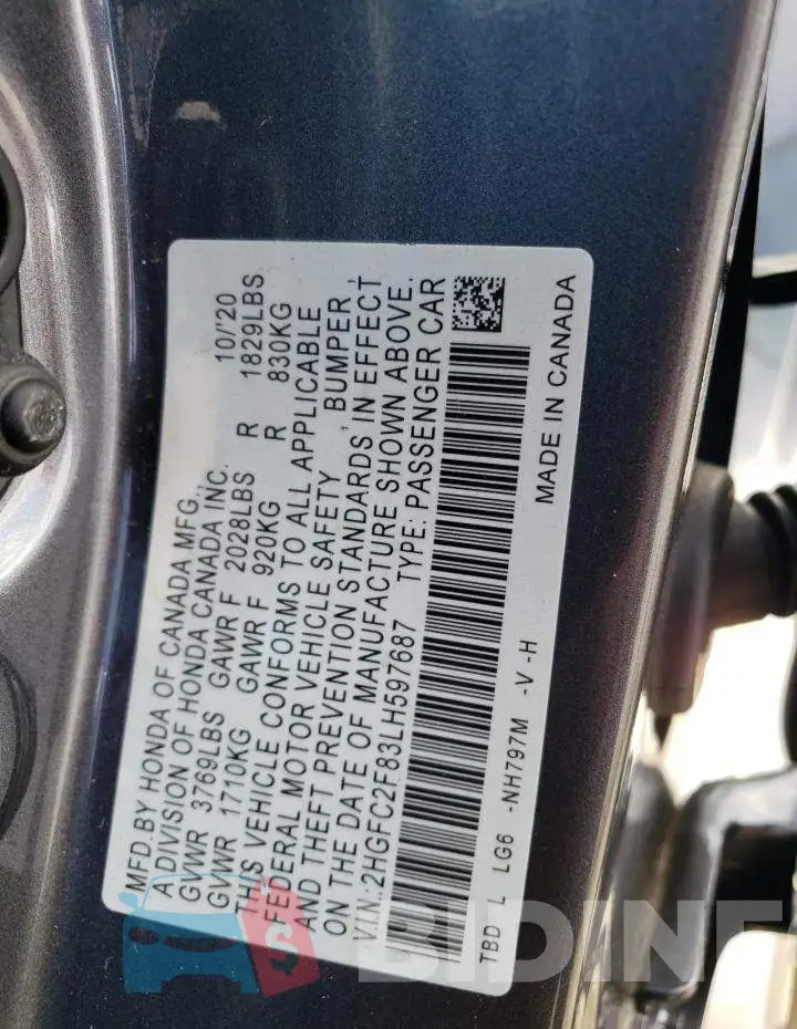 2HGFC2F83LH597687 Photo# 12