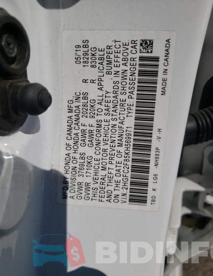 2HGFC2F85KH569971 Photo# 13