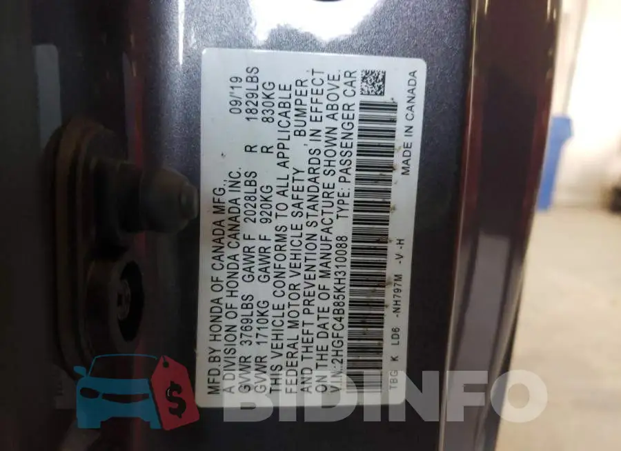 2HGFC4B85KH310088 Photo# 12