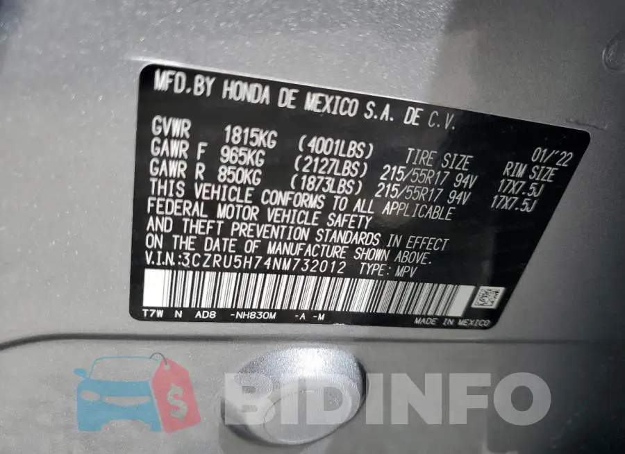 3CZRU5H74NM732012 Photo# 12