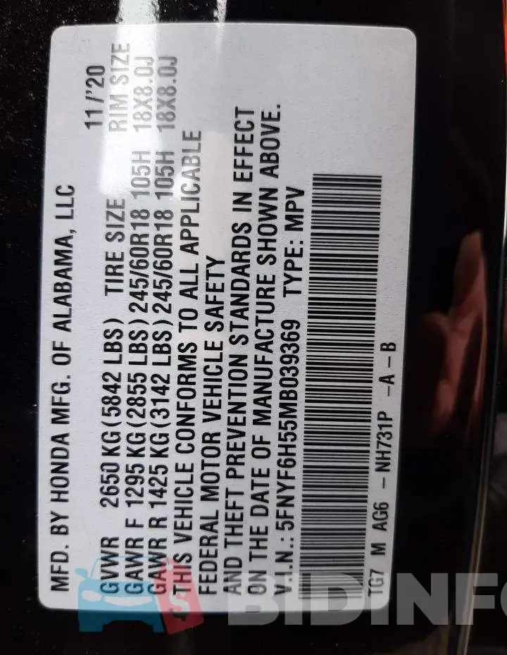 5FNYF6H55MB039369 Photo# 13
