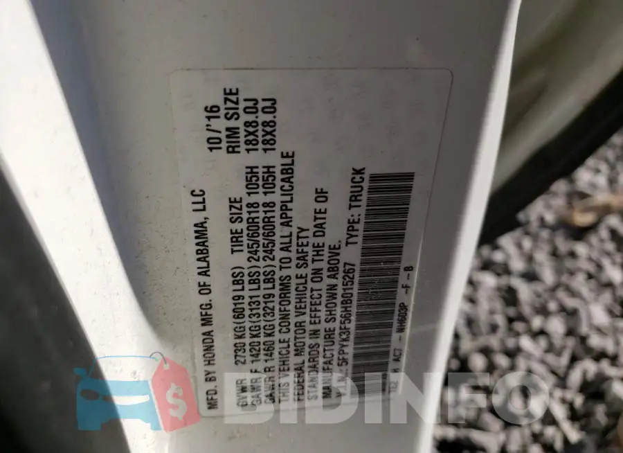 5FPYK3F56HB015267 Photo# 13