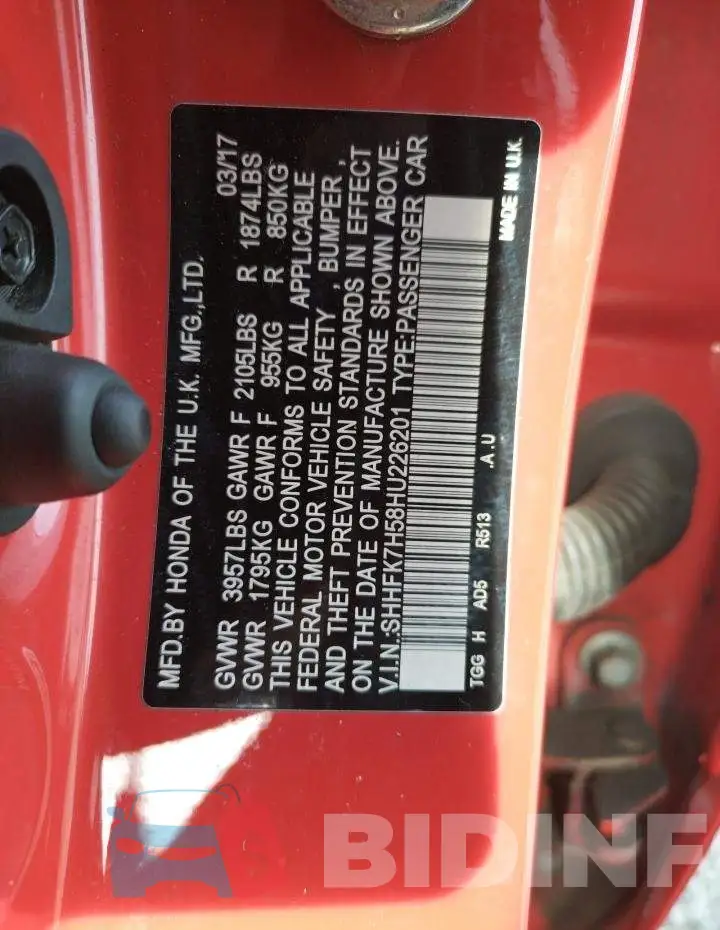 SHHFK7H58HU226201 Photo# 12