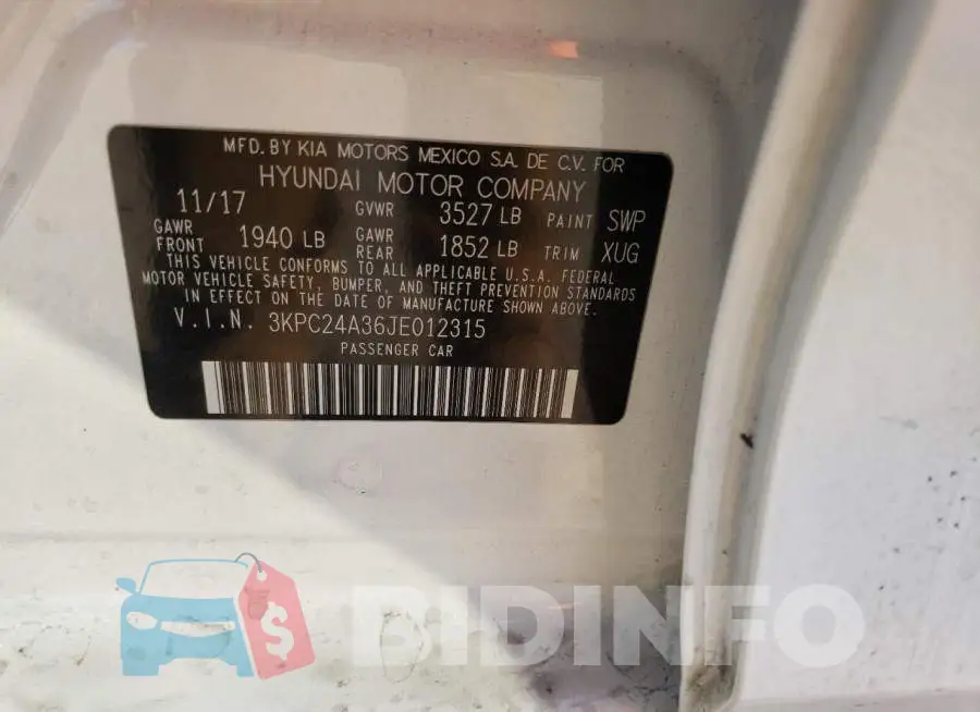 3KPC24A36JE012315 Photo# 12