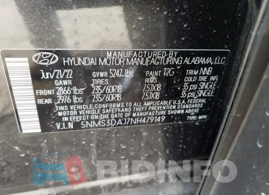 5NMS3DAJ7NH479149 Photo# 13