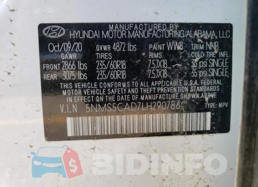 5NMS5CAD7LH290786 Photo# 14