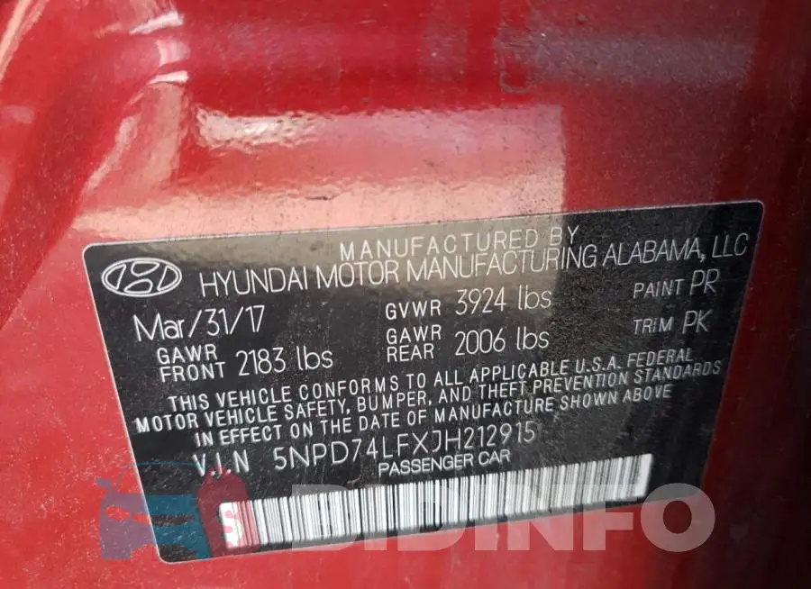 5NPD74LFXJH212915 Photo# 13