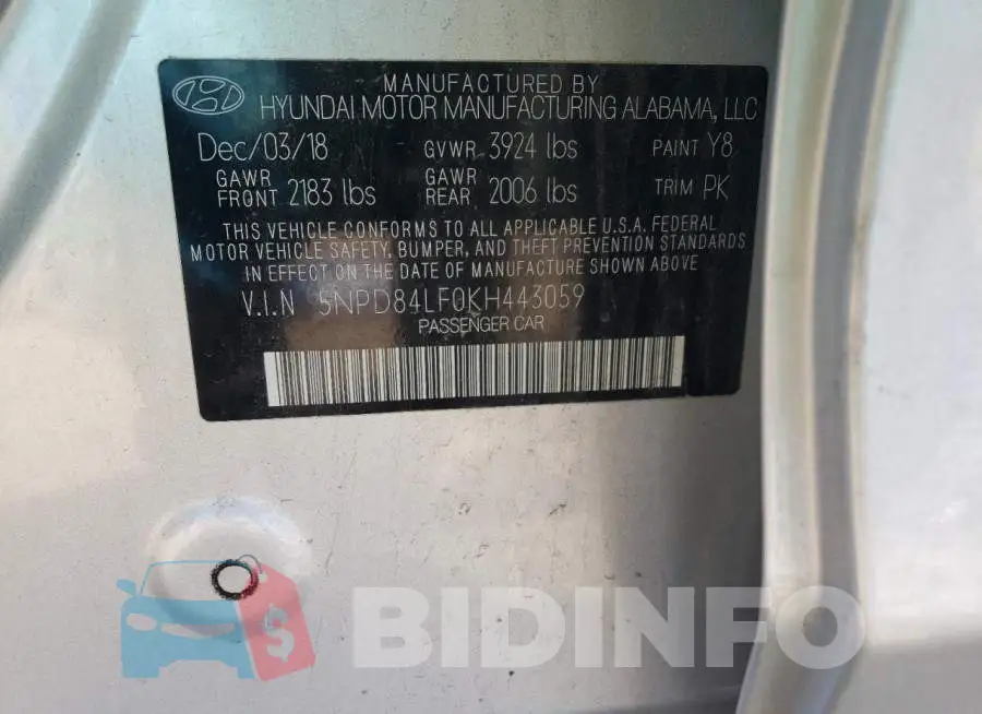 5NPD84LF0KH443059 Photo# 12