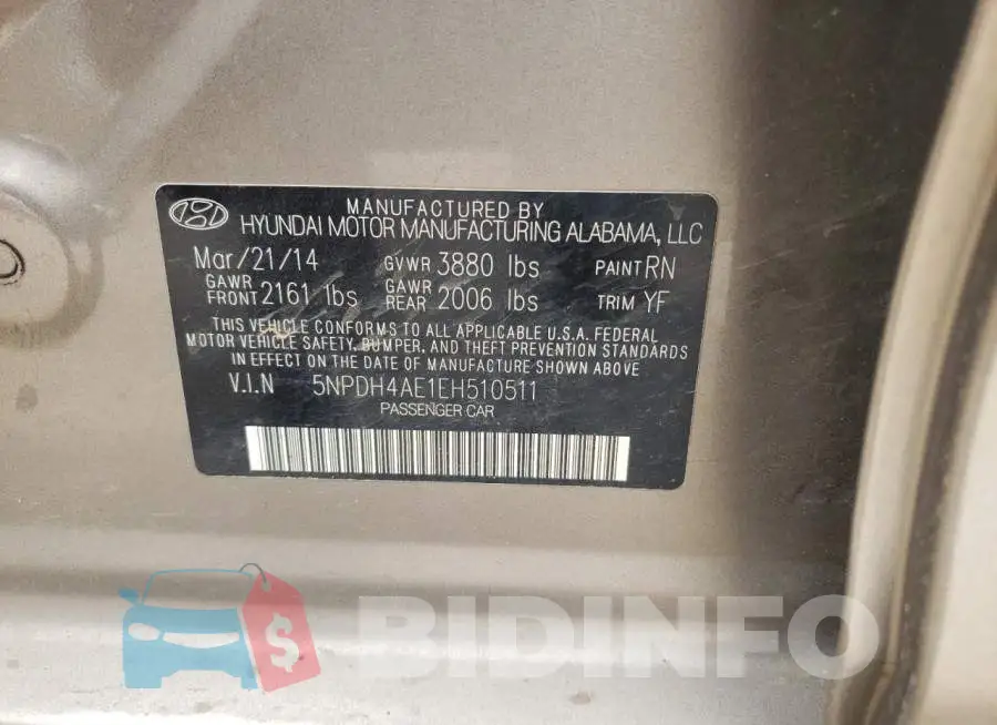 5NPDH4AE1EH510511 Photo# 12