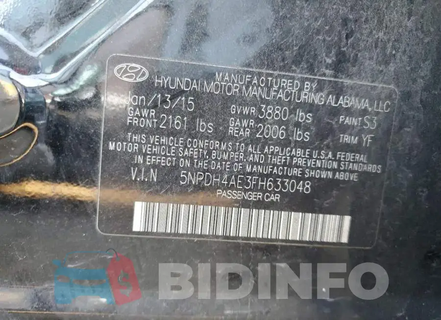 5NPDH4AE3FH633048 Photo# 12