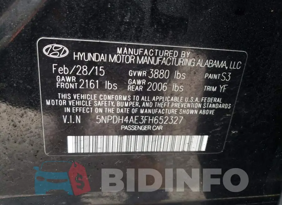 5NPDH4AE3FH652327 Photo# 12