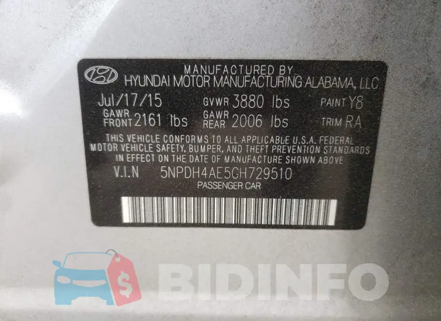 5NPDH4AE5GH729510 Photo# 12