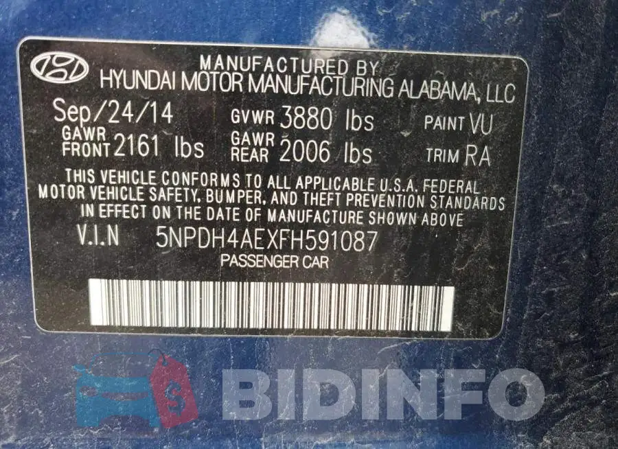 5NPDH4AEXFH591087 Photo# 12