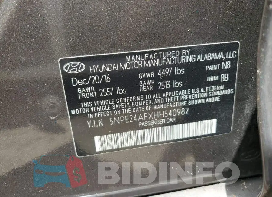 5NPE24AFXHH540982 Photo# 13