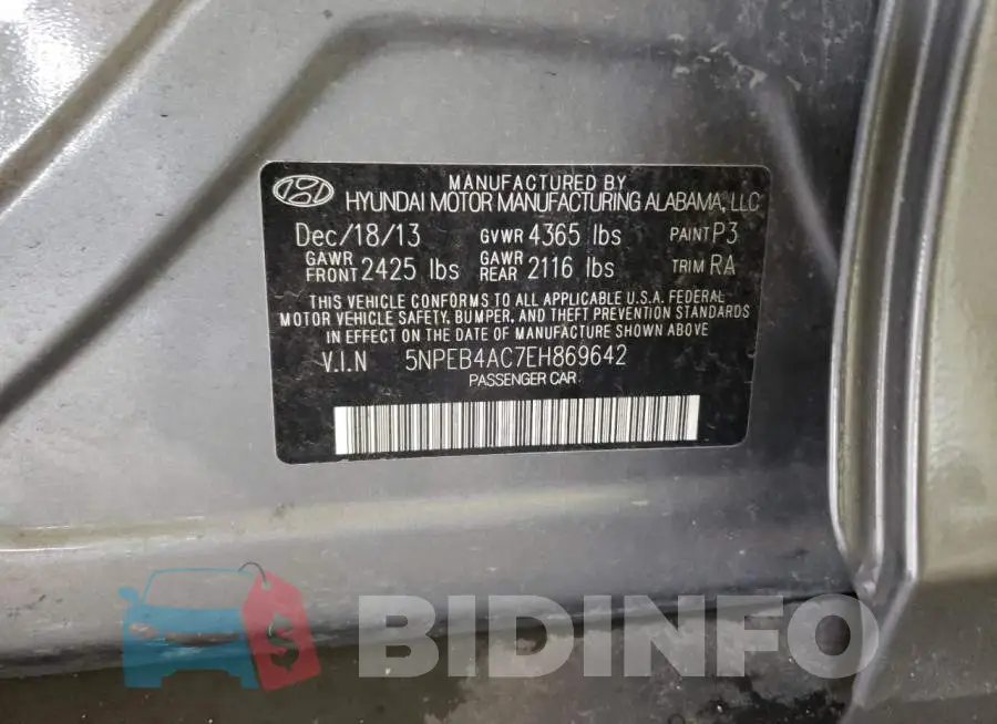 5NPEB4AC7EH869642 Photo# 12