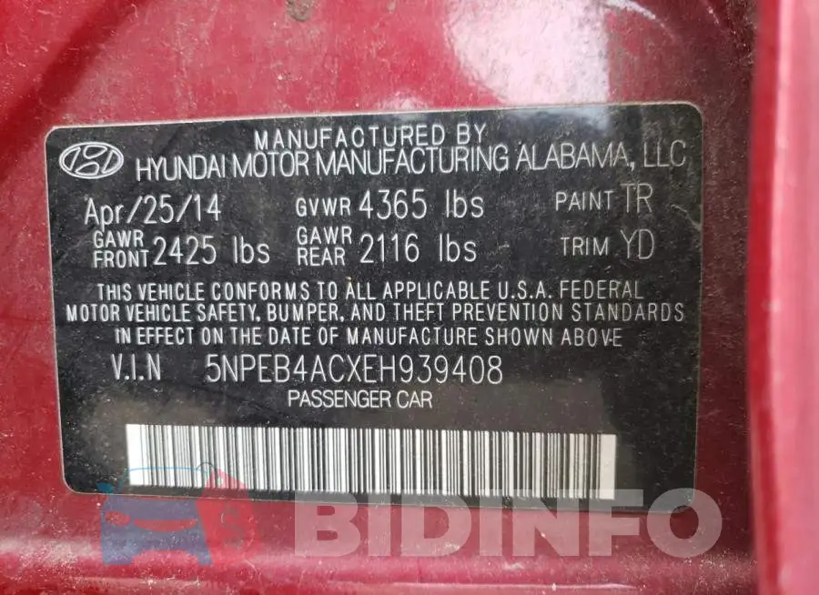 5NPEB4ACXEH939408 Photo# 12