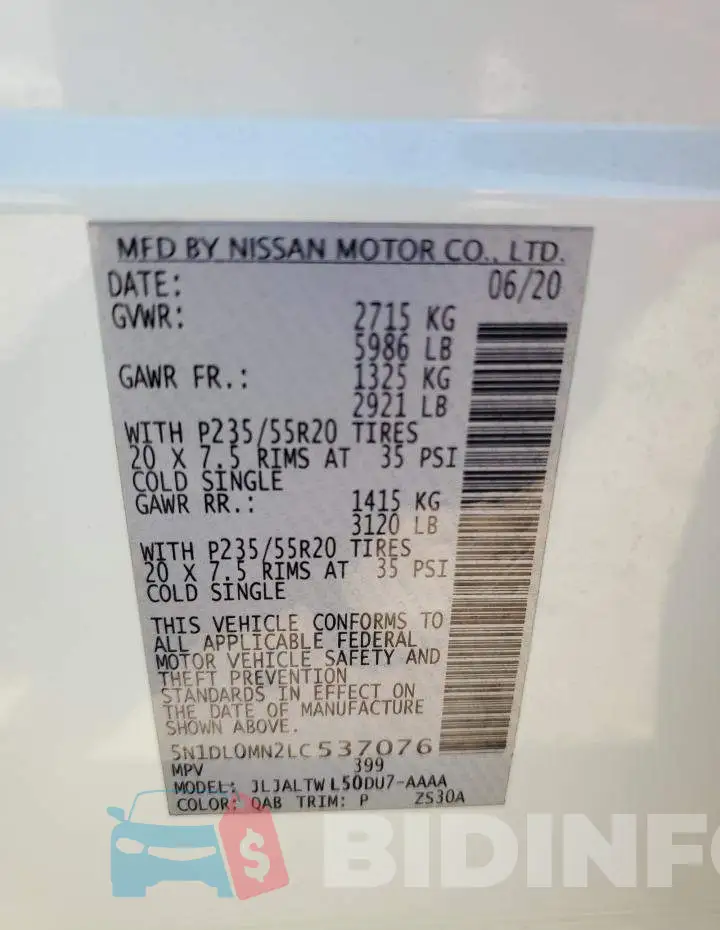 5N1DL0MN2LC537076 Photo# 13