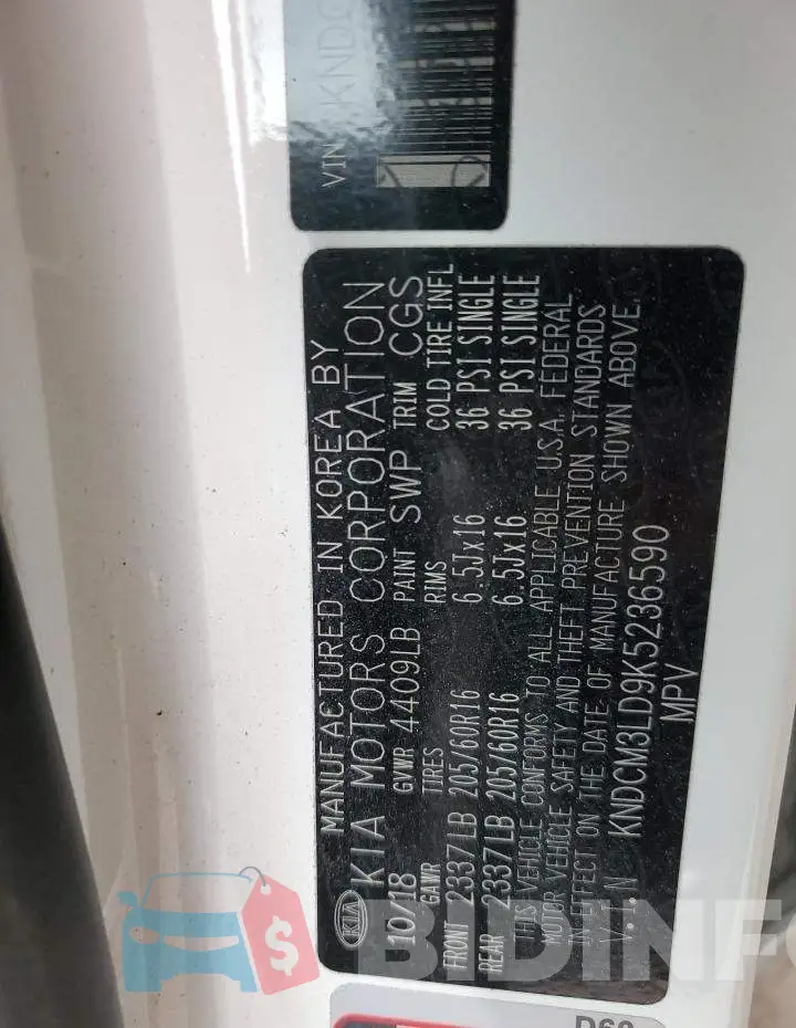 KNDCM3LD9K5236590 Photo# 14