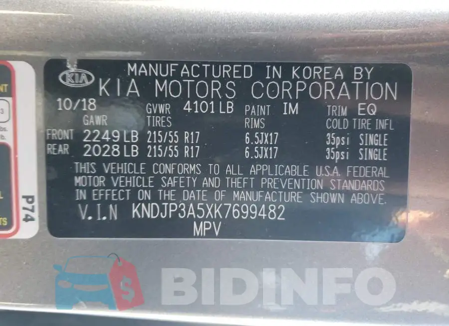KNDJP3A5XK7699482 Photo# 13