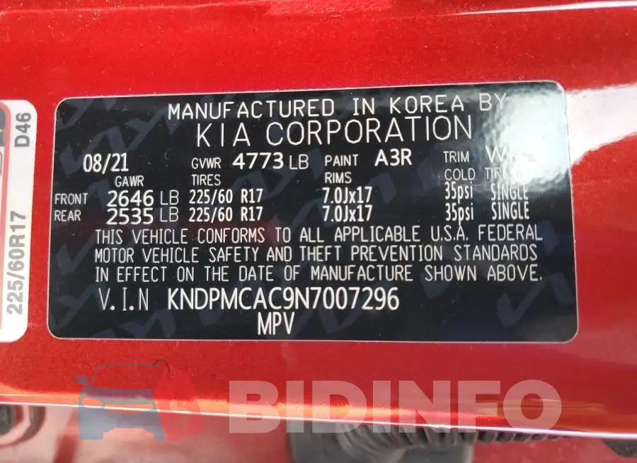 KNDPMCAC9N7007296 Photo# 12