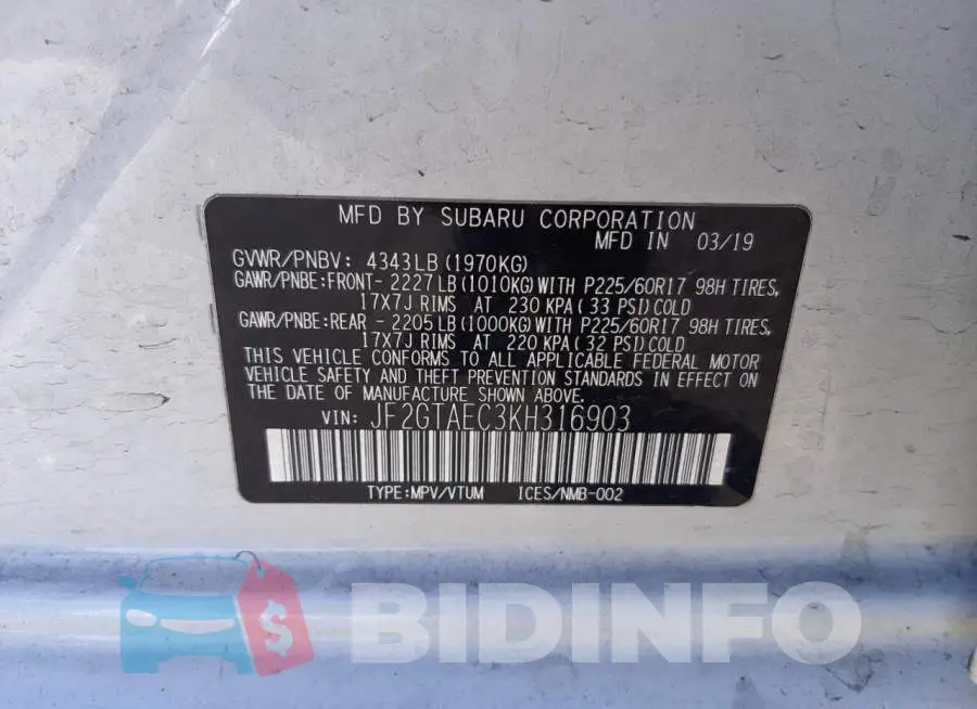 JF2GTAEC3KH316903 Photo# 13
