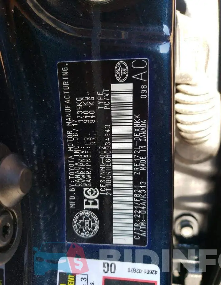 2T1BURHE6HC934943 Photo# 13