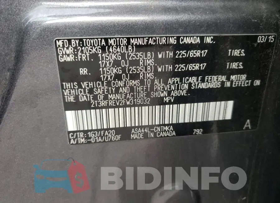 2T3RFREV2FW319032 Photo# 13