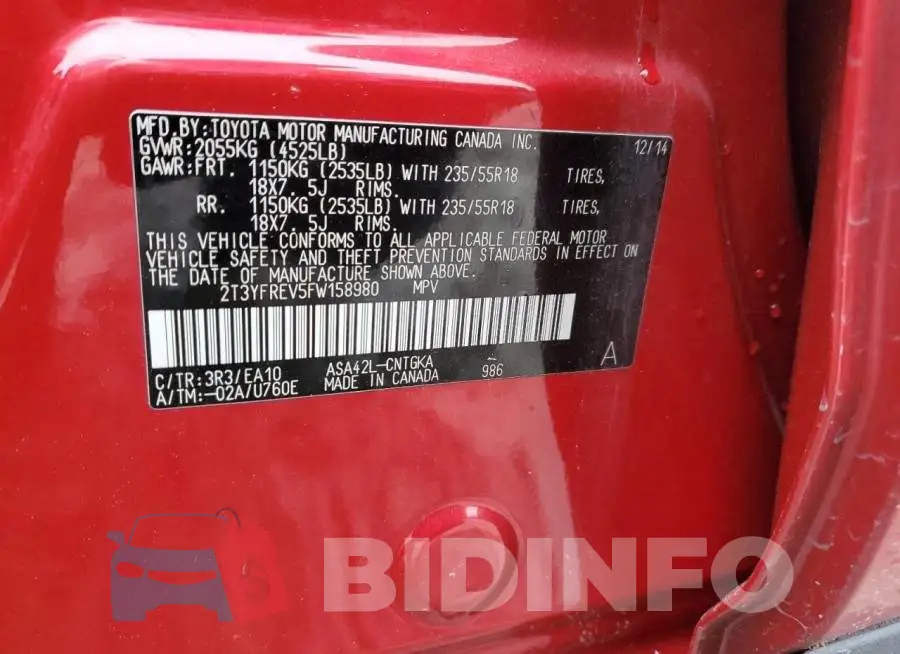2T3YFREV5FW158980 Photo# 12