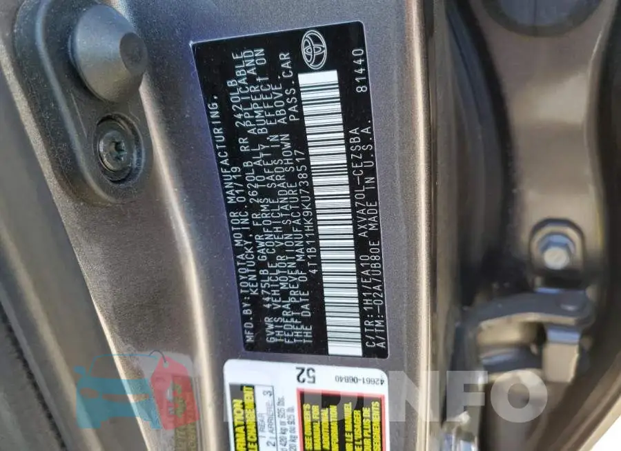 4T1B11HK9KU738517 Photo# 12