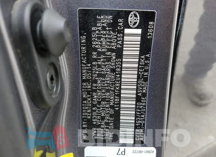 4T1BF1FK8EU418355 Photo# 12