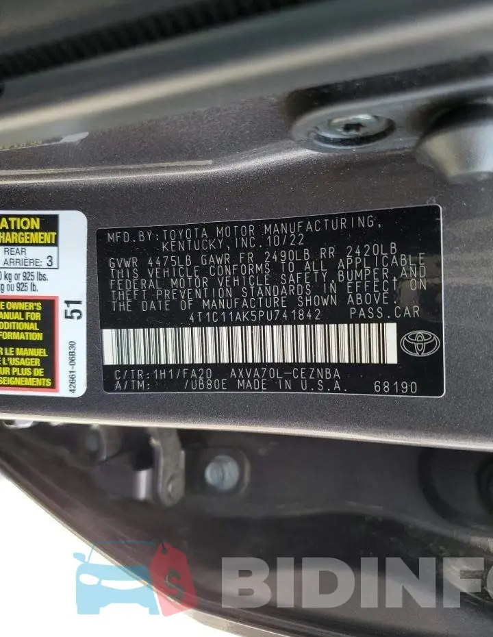 4T1C11AK5PU741842 Photo# 12