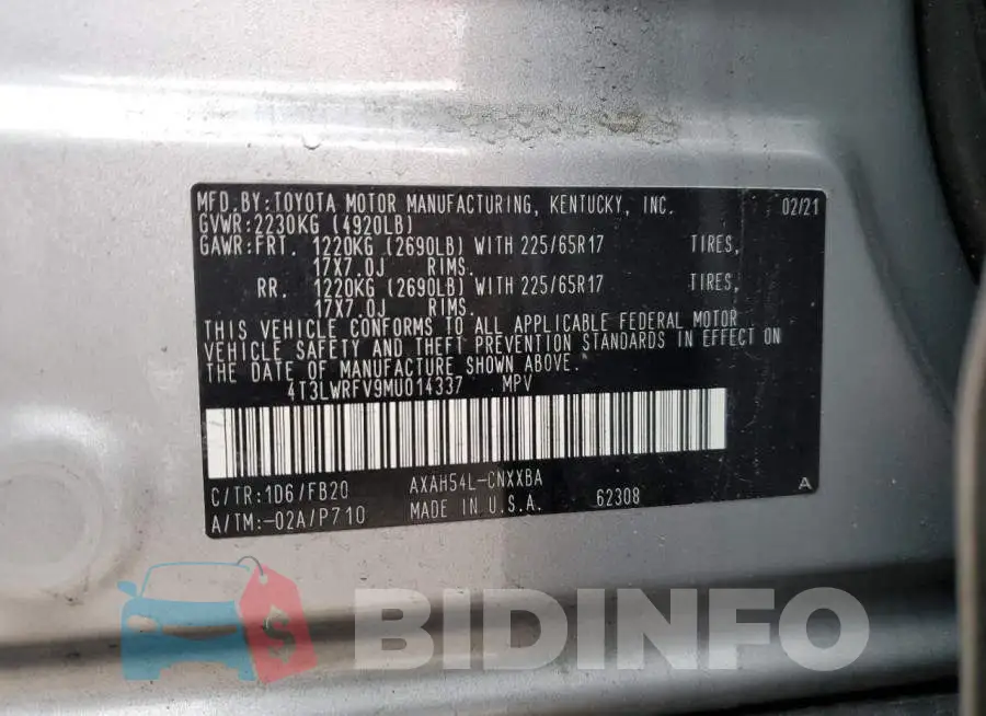 4T3LWRFV9MU014337 Photo# 12