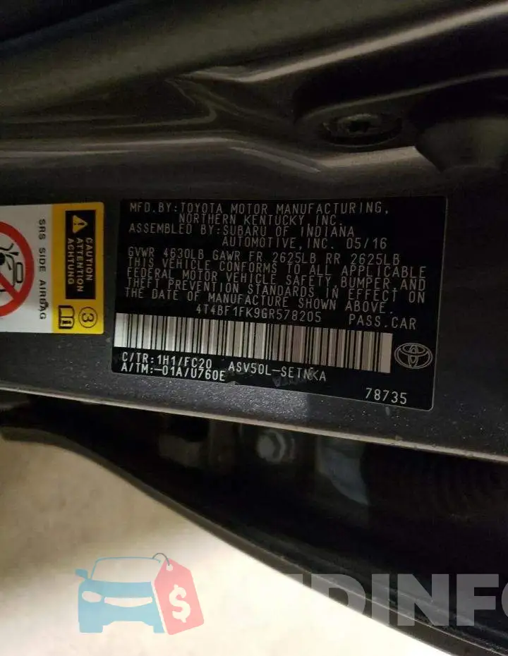 4T4BF1FK9GR578205 Photo# 13