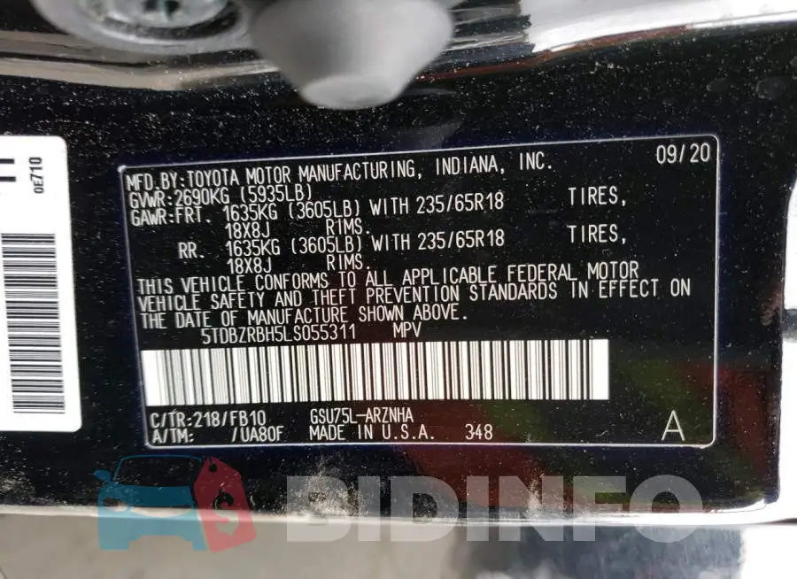 5TDBZRBH5LS055311 Photo# 14