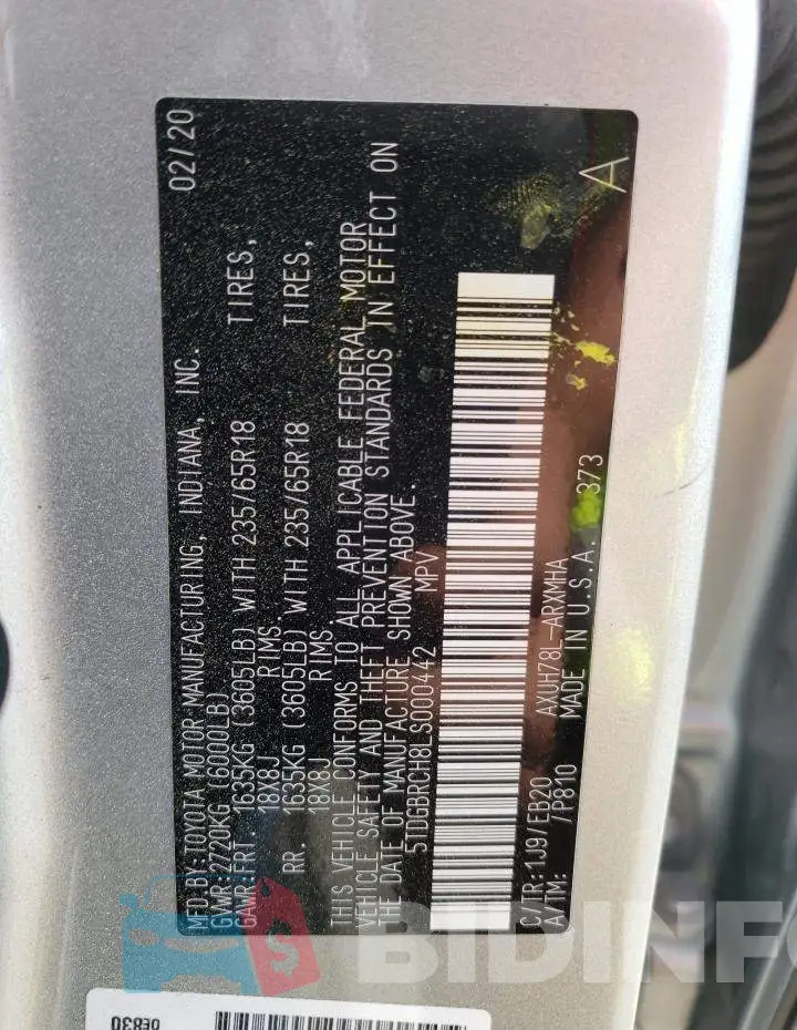 5TDGBRCH8LS000442 Photo# 13