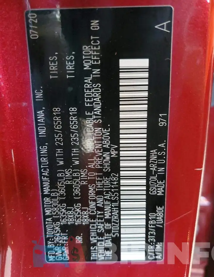 5TDZZRAH1LS511482 Photo# 14