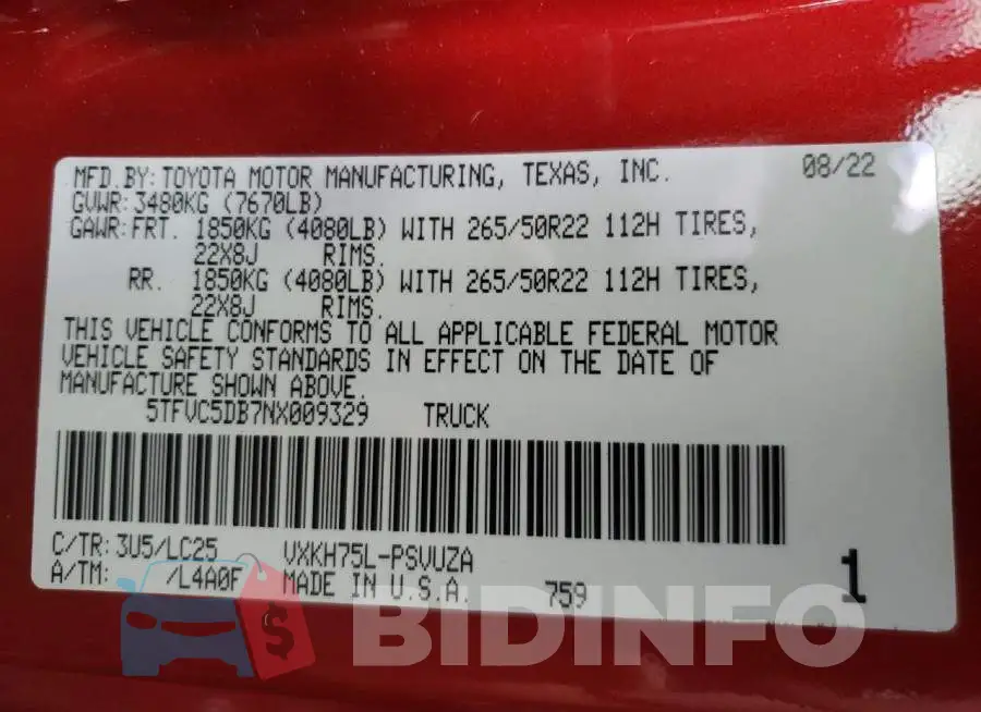 5TFVC5DB7NX009329 Photo# 14
