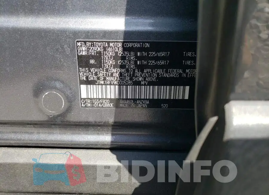 JTMK1RFV9KD005285 Photo# 12