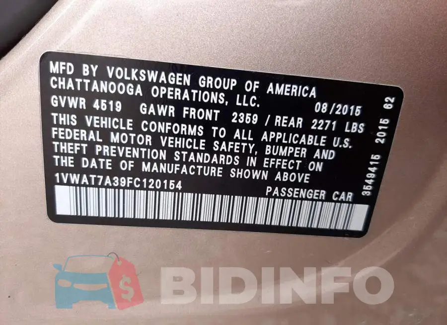 1VWAT7A39FC120154 Photo# 12